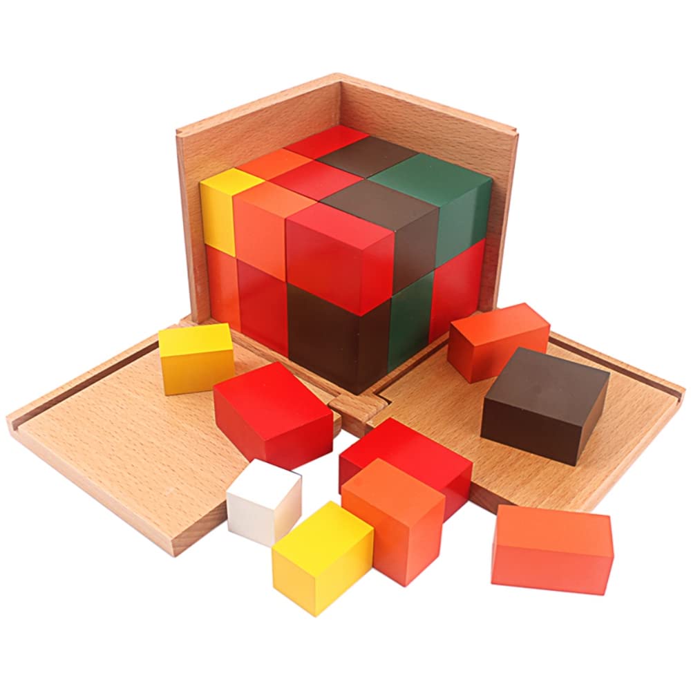 Gudong Baby Toys Montessori Colorful Trinomial Cubes Box Three Wooden Cubes Eighteen Square Based Prisms Student Teaching Aid