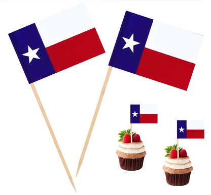 100 Pcs Texas Toothpick Flag Texas State Small Mini Cocktail Fruit Cupcakes Toppers Food Stick Flags Decorations