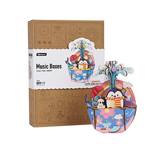 ROBOTIME DIY Music Box Kit 3D Wooden Puzzle Mechanical Toys Rotating Model Kits to Build Perfect Birthday (Ocean Park)