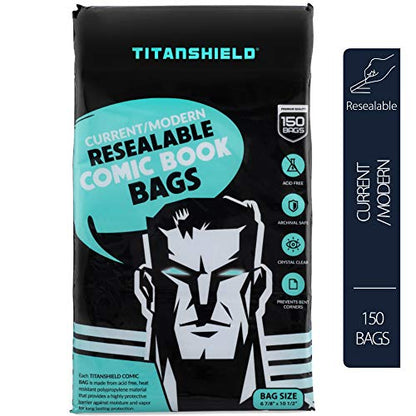 TitanShield Current/Modern Size Resealable Comic Book Bags (150 Count)