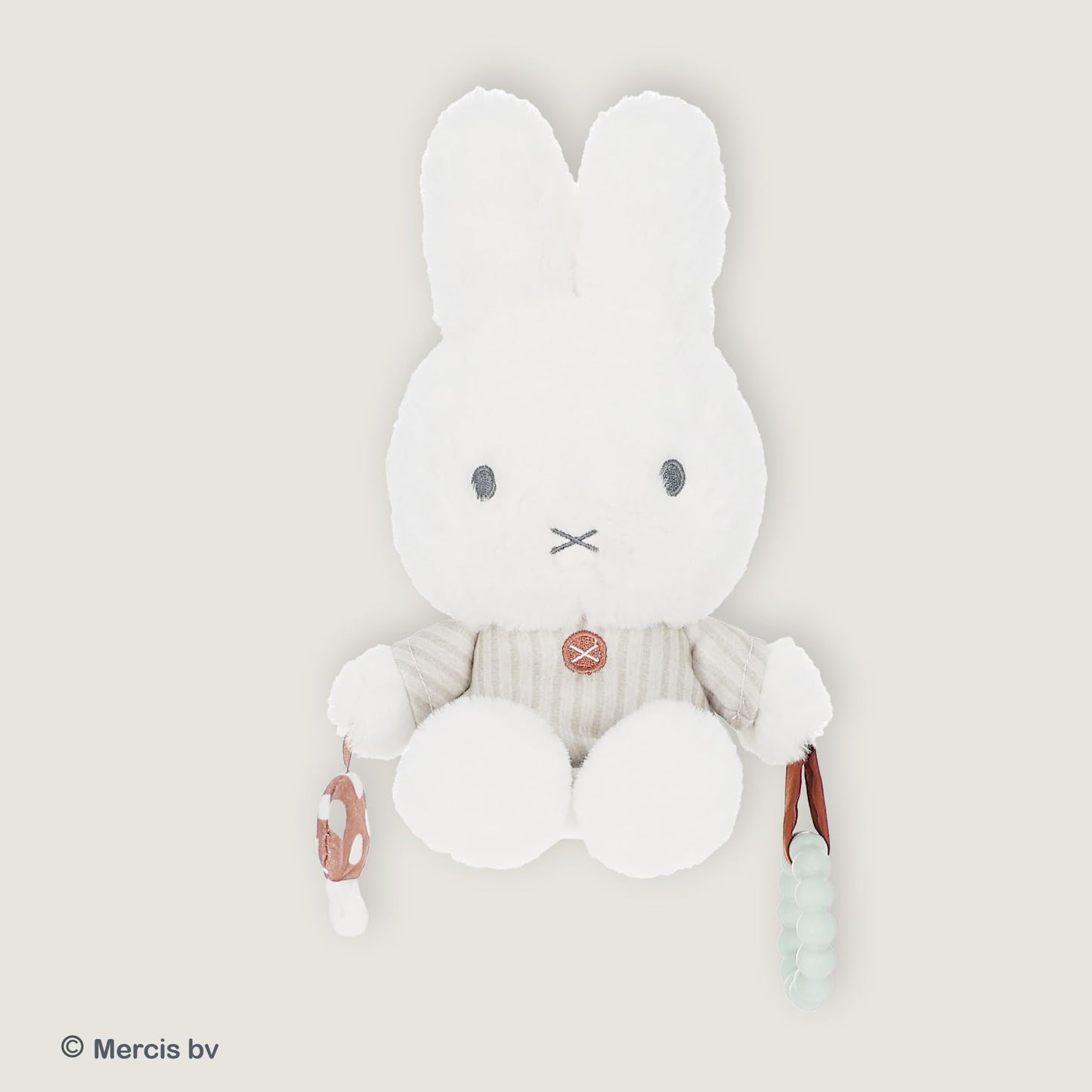 Kids Preferred Miffy Baby Ragdoll Activity Toy - Super Soft Fabric, Teether Ring, Crinkle & Rattle, On-The-Go Clip, Ages 0 Months and up, 10 inches