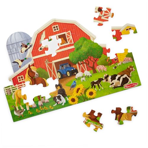 Melissa & Doug Busy Barn Shaped Jumbo Floor Puzzle 32-Piece Farm Toy