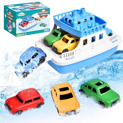 Ferry Bath Toy with Mini Cars, Floating Toy Boat & Slide-Out Ramp Water Play Set for Bath, Pool & Beach, Ages 3+