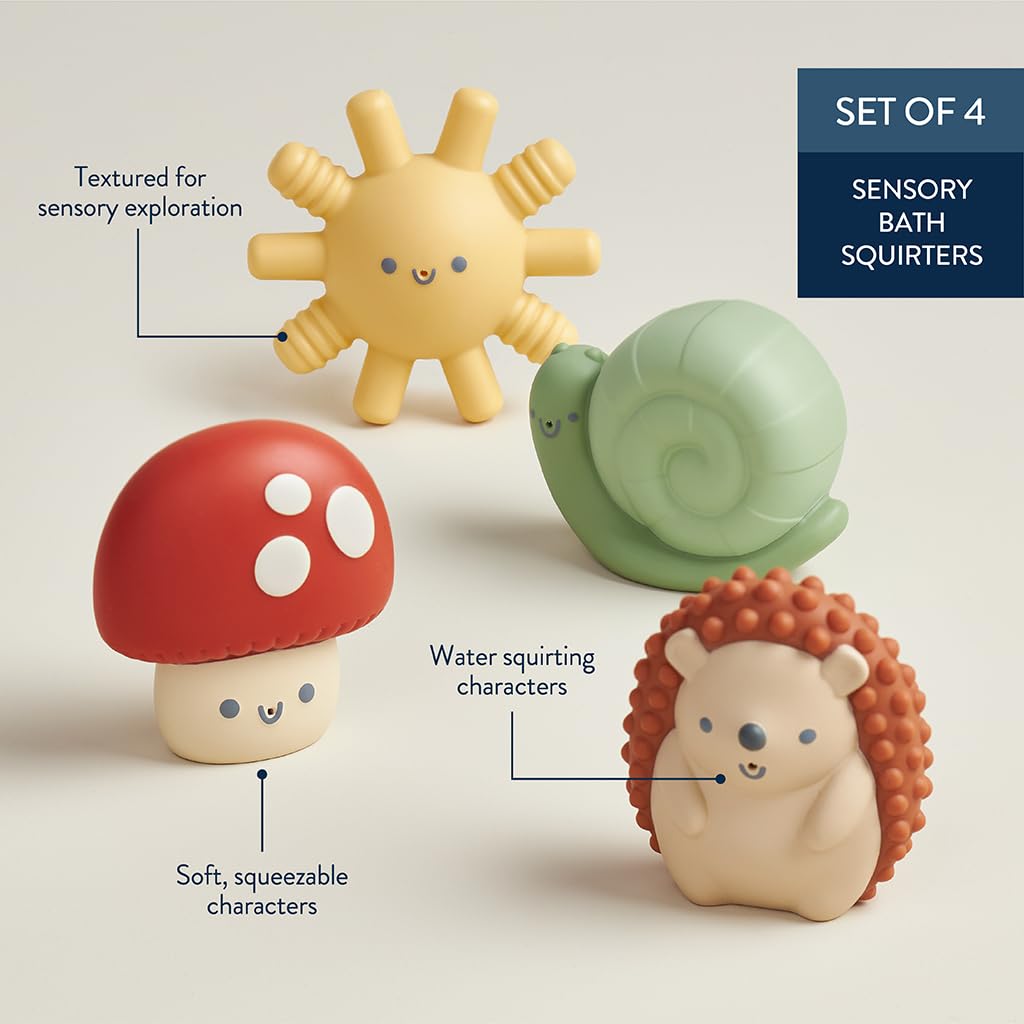 Itzy Ritzy Water-Squirting Sensory Bath Toys - Soft, Textured & Easy to Squeeze for Babies & Toddlers - Characters for Fun & Motor Skill Development