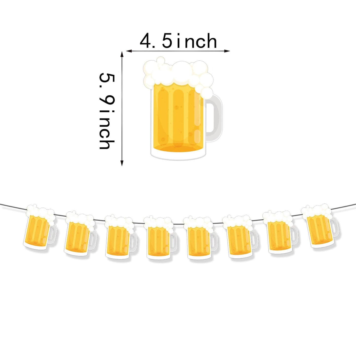 BIEUFBJI Beer Birthday Banner With Mug Pennant - Black and White Happy Birthday Decorations for Men and Women