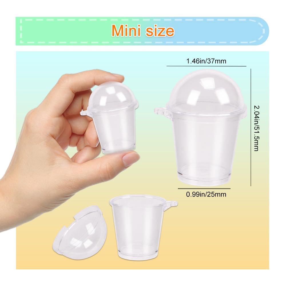 KOOBOOK 20Pcs Mini Frappuccino Cup Cold Coffee Cup Dollhouse Miniature Simulation Plastic Cup Cake Ice Cream Cups(with Doming Lid)