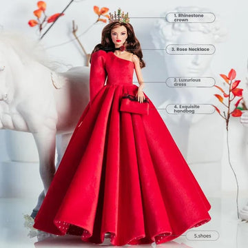 Luxury Fashion Doll Evening Dress Set, Red Velvet Gown with Black Accessories, 11.5-12 Inch Doll Size(Queen's Dress Playline