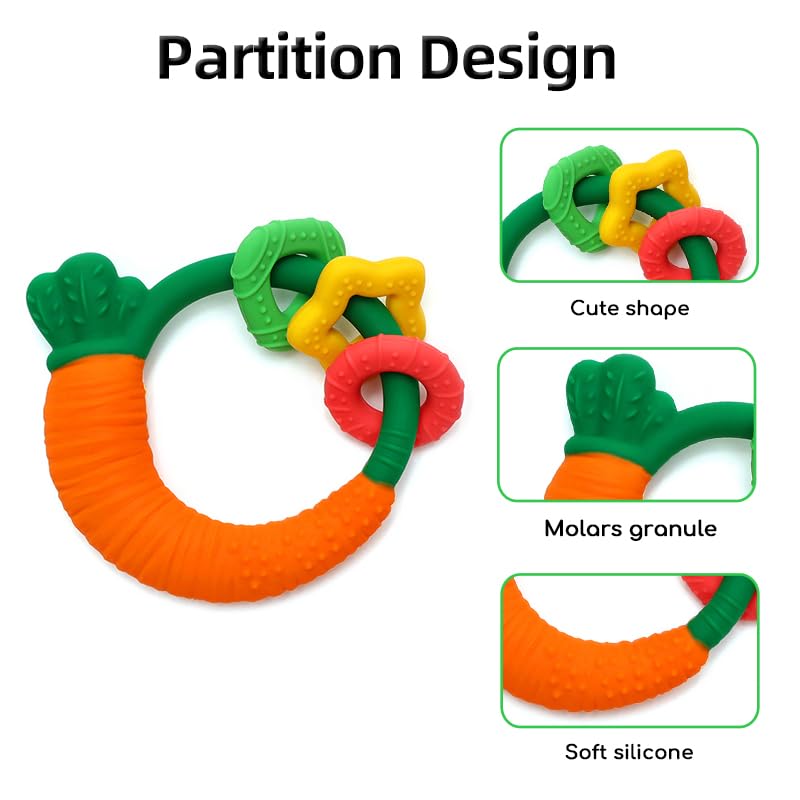 Neoberry Baby Teether with Easy-Hold Handle, Silicone, BPA-Free, Soothe Sore Gums, Textured for Sensory Development, Teethable Surfaces - Baby