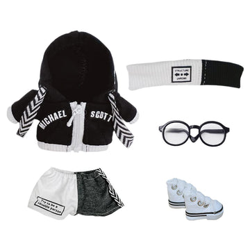 niannyyhouse 10cm Plush Doll Clothes Loose Black and White Suit Headwear Hoodie Pants Glasses Shoes Doll Dressup (Black, 10cm)