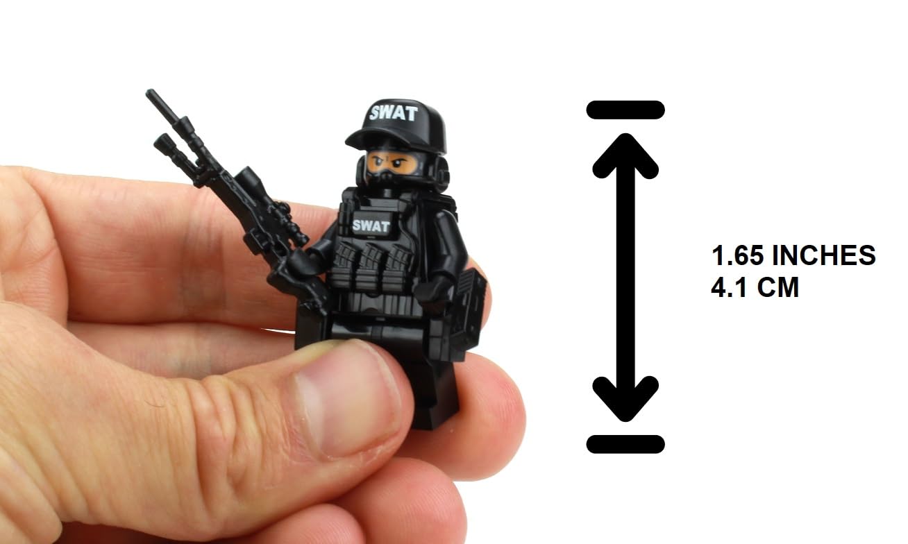 Battle Brick 1.6 Inches Tall Police SWAT Team Sniper Collectible Custom Minifigure | Genuine Police Minifig | Head Printed in the USA | Great Gift