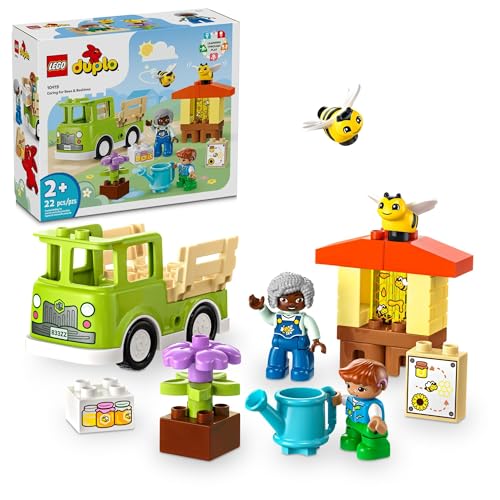 LEGO DUPLO Town Caring for Bees & Beehives Preschool Kids’ Learning Toy, 2 Figures and a Drivable Truck, STEM Toy, Build-and-Rebuild Educational Set