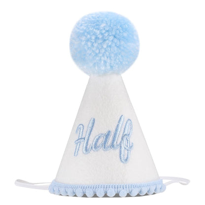 Kaniwati Boy Half Birthday Party Crown, Blue half Hat,Blue Half Birthday Embroidered Party Hat, Baby Decoration (BLUE-HALF-CXMZ)