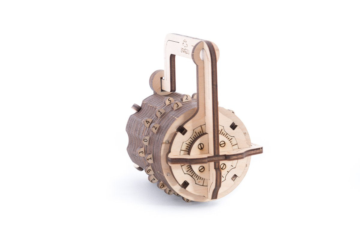 Ugears Combination Lock - DIY 3D Wooden Puzzles for Adults Cryptex - Create Your Own Secret Code - Inspired by The Da Vinci Code DIY Model Kits
