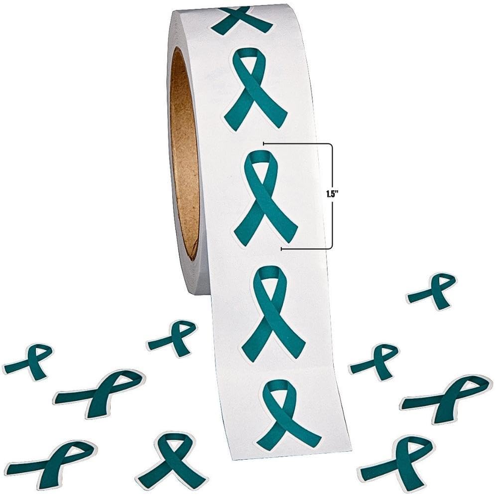 Fun Express - Awareness Ribbon Stickrs Teal 500pc - Stationery - Stickers - Stickers - Roll - 1 Piece