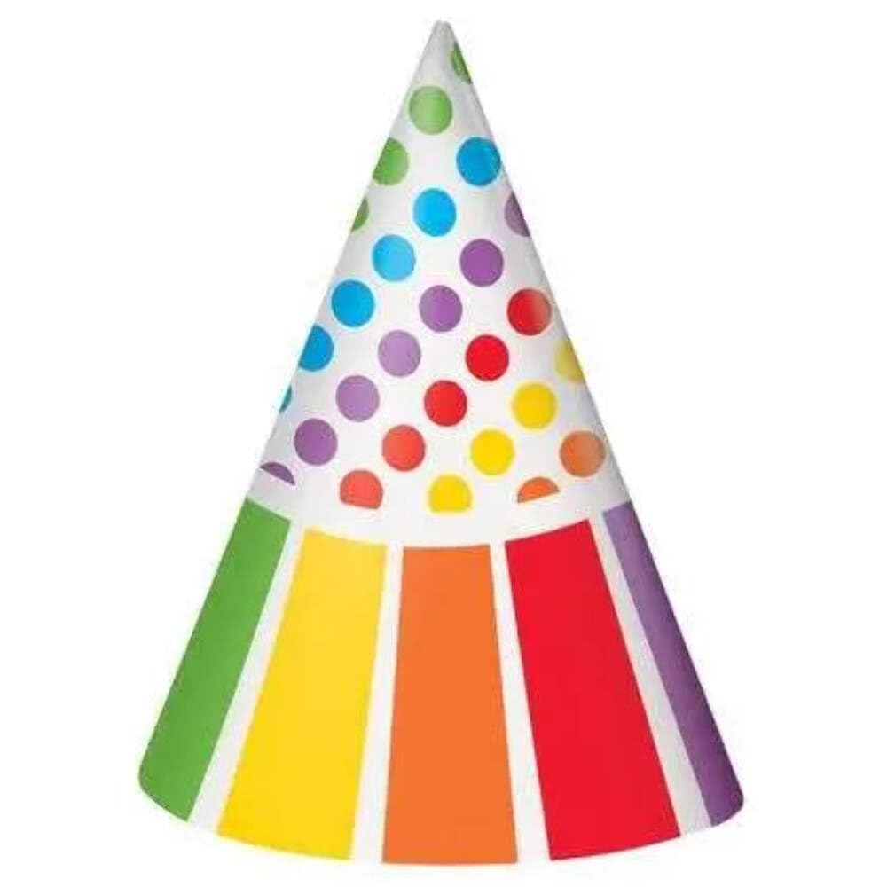 Rainbow Birthday Paper Party Hats - 8 Count, Fun & Vibrant Design, Premium Quality Party Hats For Parties & Events