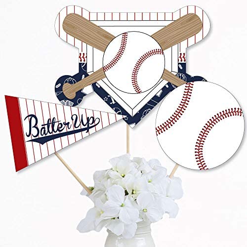 Big Dot of Happiness Baseball Party Centerpiece Sticks - Premium Table Topper Decorations for Baby Shower Birthday Sports Events, Set with Home Base