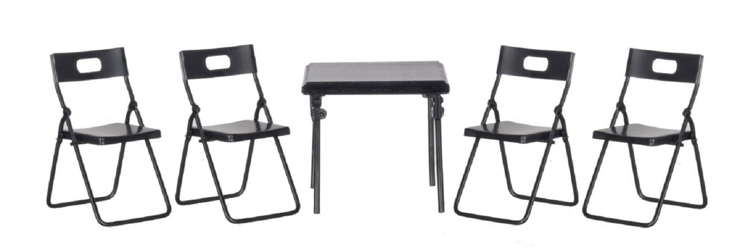 Aztec Imports, Inc. Dollhouse Miniature 5-Pc. Black Metal Folding Table & Chairs Set