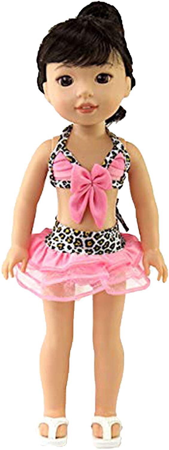 American Fashion World Animal Print Bikini with Pink Trim for 14-Inch Dolls | Premium Quality & Trendy Design