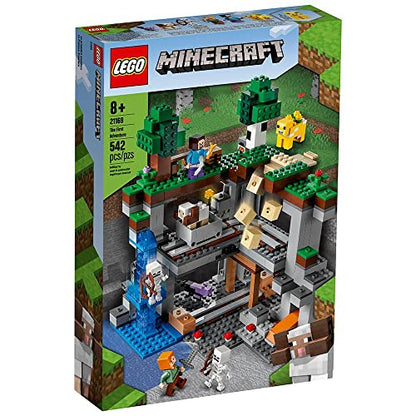 LEGO Minecraft The First Adventure 21169 Hands-On Minecraft Playset; Fun Toy Featuring Steve, Alex, a Skeleton, Dyed Cat, Moobloom and Horned Sheep,