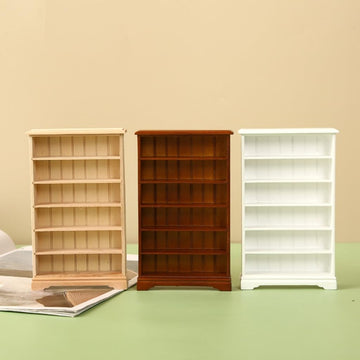 Miniature Library Wooden Bookshelf Model Realistic Dollhouses Bookcase Cabinet Furniture Ornament Decors for 1:12 Scale