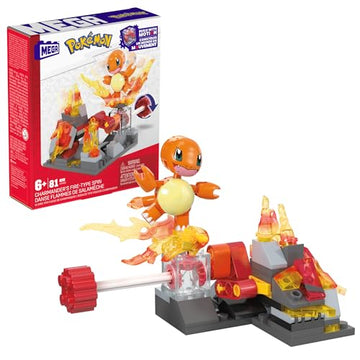MEGA Pokémon Building Toys Set Charmander’s Fire-Type Spin with 81 Pieces, 1 Poseable Character and Motion, for Kids