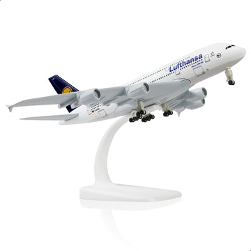 QIYUMOKE A380 German 1/300 Die-cast Metal Airplane Model Sky Jumbo a380 Model Plane with Stand (7.5 inches Long) for Aviation Enthusiast Gift or