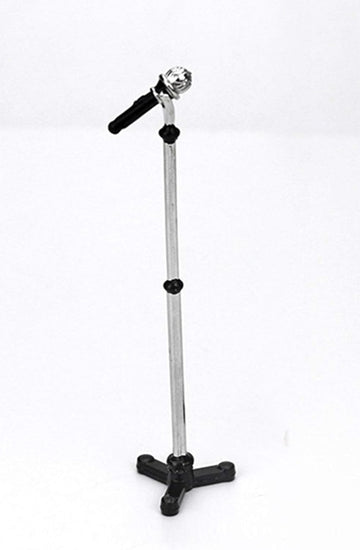 Black Mini Model Microphone,1:12 Dollhouse Miniature Scene Model Microphone with Stand Play Toy, Decortion, Dollhouse Furniture, Doll's Microphone