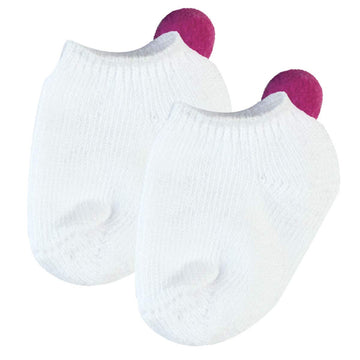 Sophia s Mix & Match Wardrobe Essentials Basic Plain Solid-Colored Simple Ankle Socks with Pom-Poms for 18 Dolls, White/Hot Pink