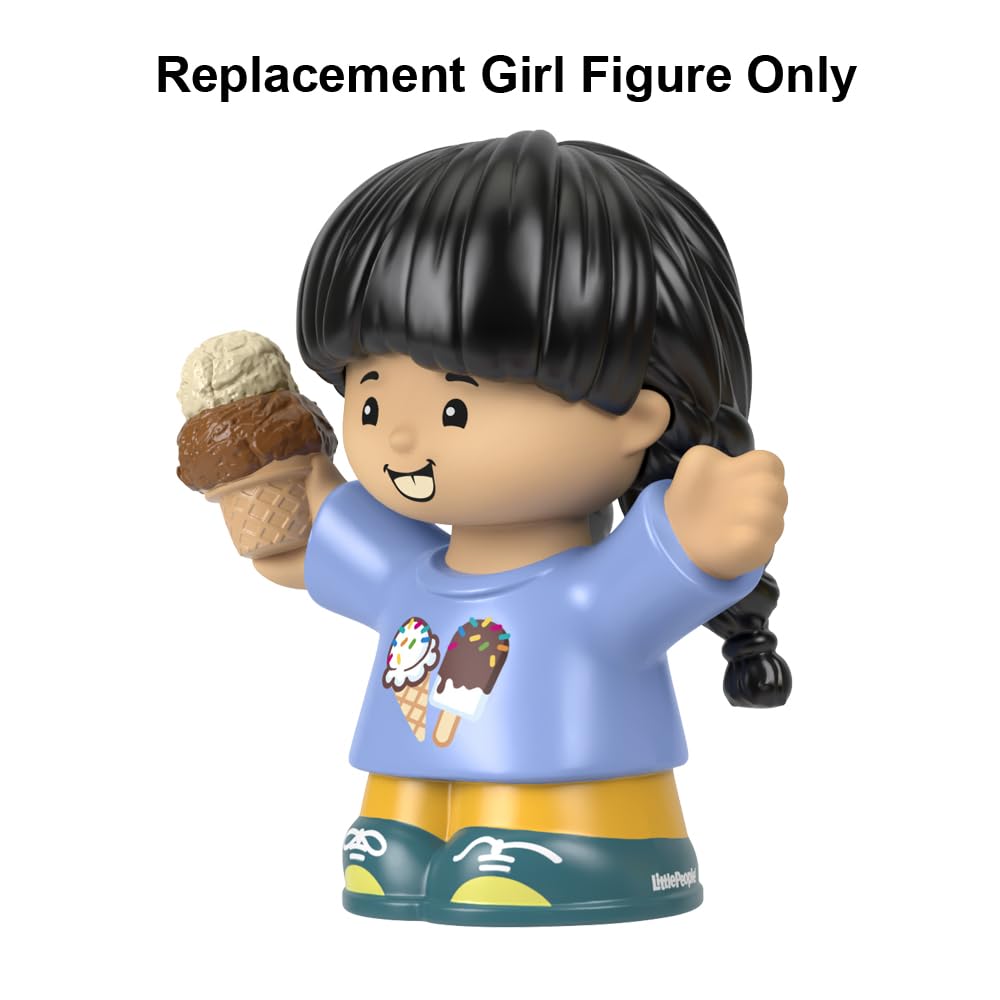 Fisher-Price Replacement Part Little-People Playset - HHR46 ~ Girl with Black Hair with Braids Carrying Ice Cream Cone, Black, Brown, Blue