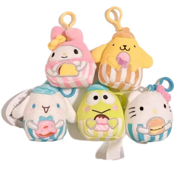 Squishmallows Hello Kitty Mini Plush Dolls, Set of 5 Clip On Keychains, 3.5 inches