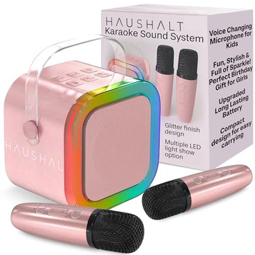 HAUSHALT Mini Karaoke Machine for Kids Adults Teen with 2 Wireless Microphones, Gifts for Girl, Toys for Girls 6-8, Small Portable Bluetooth Speaker