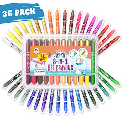 DOODLE HOG Washable Crayons 36 Colors, Kids and Toddler Crayons, Watercolor, Non Toxic, 3 in 1, for Kids Ages 4-8