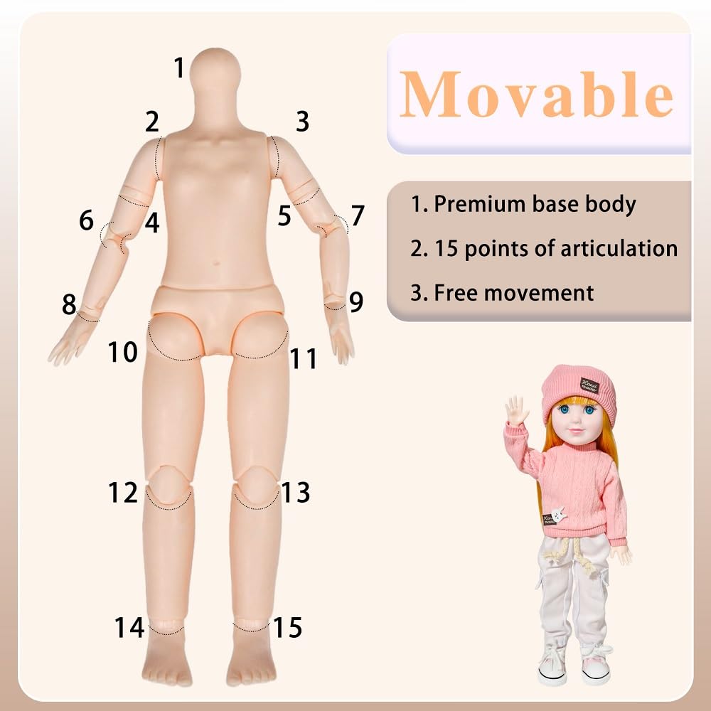 Coconutlin 12 Inch BJD Fashion Girl Doll, 15 Movable Joints, Exquisite Hair and Trendy Casual Outfits (Casual wear-Pink)