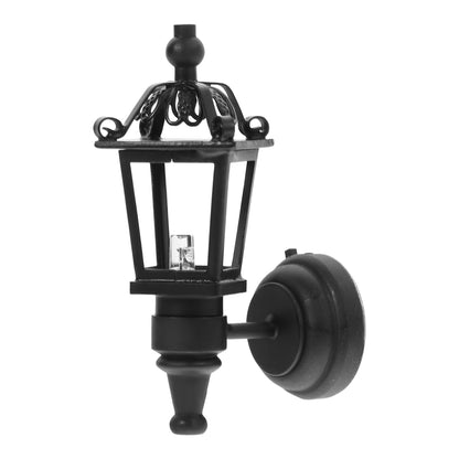 Leorx Vintage DIY Dollhouse 1 12 Dollhouse Miniature LED Wall Light Lamp (Black)
