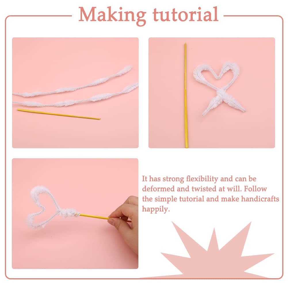 100 PCS Pipe Cleaners Chenille Stem, Bump Chenille Stems Pipe Cleaner, White Pipe Cleaners Crafts Supplies for DIY Arts Crafts Decorations (White)