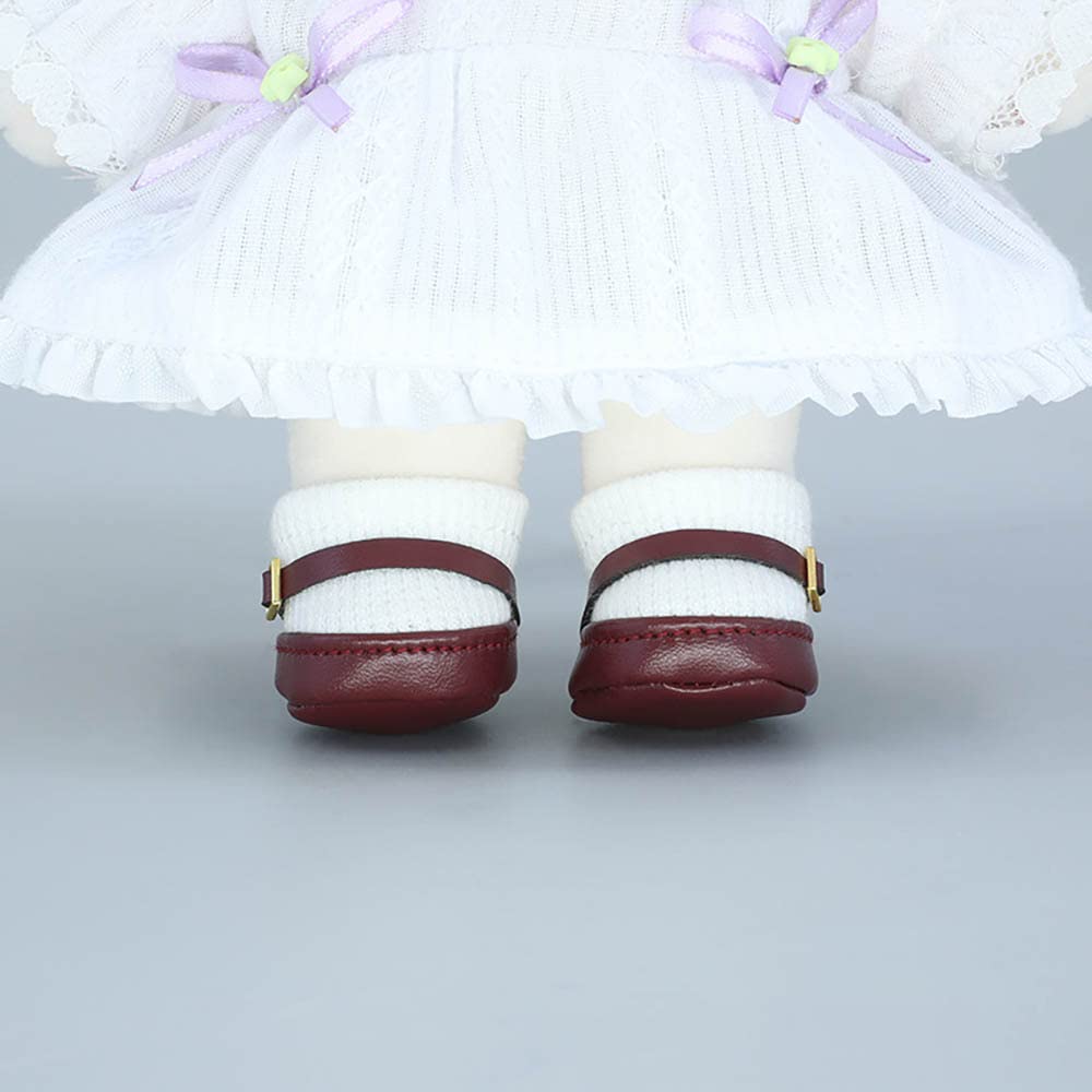 niannyyhouse 20cm Plush Doll Small Square Shoes Leather Shoes 8in Doll Accessories Dress Up (Wine Red+Brown)