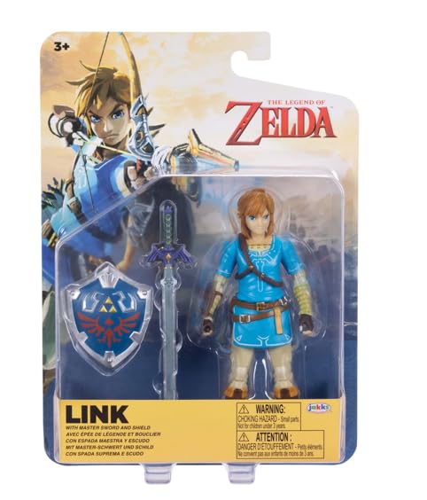 JAKKS Pacific The Legend of Zelda Link Action Figure with Master Sword & Hylian Shield 4 Inch Collectible Toy