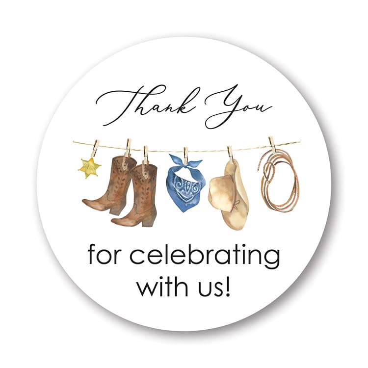 Little Cowboy Thank You Stickers - 2-Inch Round - Set of 40 (Blue)