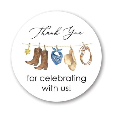Little Cowboy Thank You Stickers - 2-Inch Round - Set of 40 (Blue)