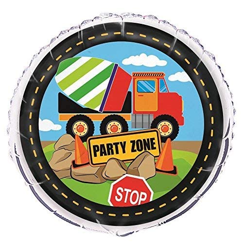 Multicolored Construction Party Round Foil Balloon 18", (1 Count) - Perfect for Kids' Birthdays & Building-Themed Bash