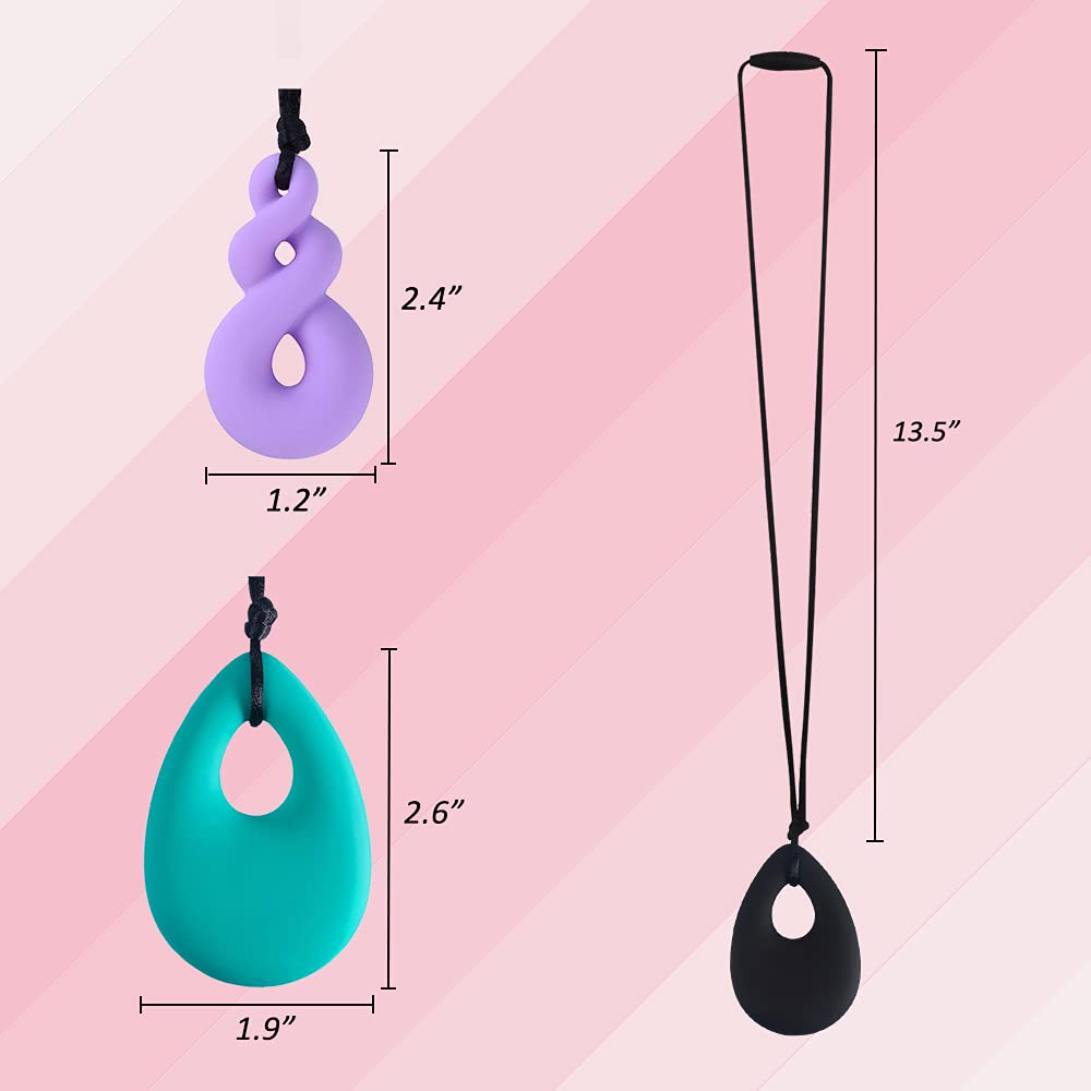 Chew Necklace for Boys and Girls, Silicone Chewy Necklace Sensory Toys for Kids Teardrop Twist Pendants, Chewing Toys for Autism or Oral Motor Special