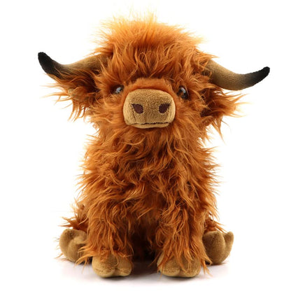 Highland Cow Stuffed Animal Plush Toy - 10” Fluffy Highland Bull Plush, Soft Cow Doll Gift for Kids, Boys, Girls, Toddlers, Birthday & Christmas