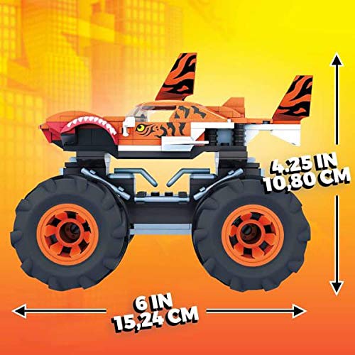MEGA Hot Wheels Monster Trucks Building Toy Playset, Tiger Shark with 187 Pieces, 1 Micro Action Figure Driver, Orange and Black, Kids Age 5+ Years