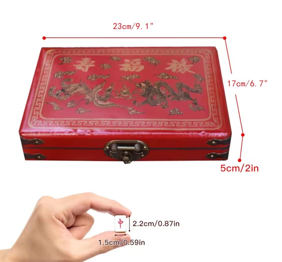LinaLife Chinese Mahjong Toy Set, Classic Board Game 144 Tiles Set with a Wooden Box asy-to-Read Game Set Travel Mahjong Set Portable Size and Light