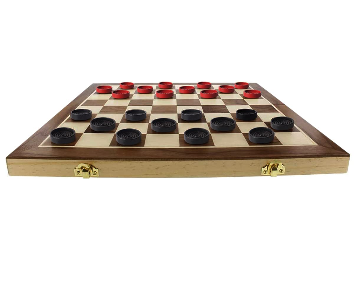 Fun+1 Toys! 26 Red and Black Checkers Pieces Only * 1.125 inch Wooden Checker Pieces for Checkers Board Game with Stackable Ridge in Drawstring