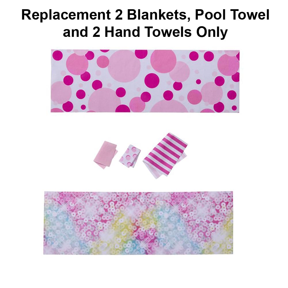 Replacement Part for Barbie Doll Dreamhouse Doll House Playset HMX10 - Replacement Soft Goods - 2 Blankets, Pool Towel and 2 Hand Towels