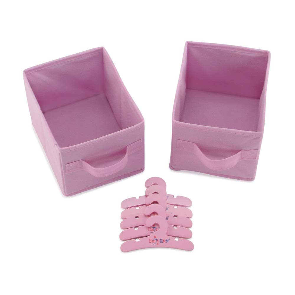 Emily Rose 14 Inch Doll Furniture - Open Wardrobe Closet with Hangers & Storage Bins - Wooden Organizer for Wellie Wishers, Glitter Girls & 14” Dolls