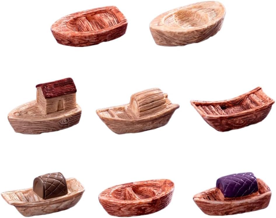 Jowxsx 8Pcs Miniature Boats Figurines Ornaments for Garden Landscape Plant Pots Decors, Dollhouse Accessories