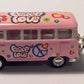KiNSMART 1962 Volkswagen Classic Hippie Love & Peace Bus 1:64 Scale 2.5 Inch Die Cast Metal Model Key Chain, Pullback Action (Pink)