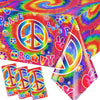 Tie Dye Birthday Party Supplies, 60's Hippie Theme Tablecloth 3Pcs Groovy Hippie Table Cover Peace Love tie dye Table Cloths for Parties